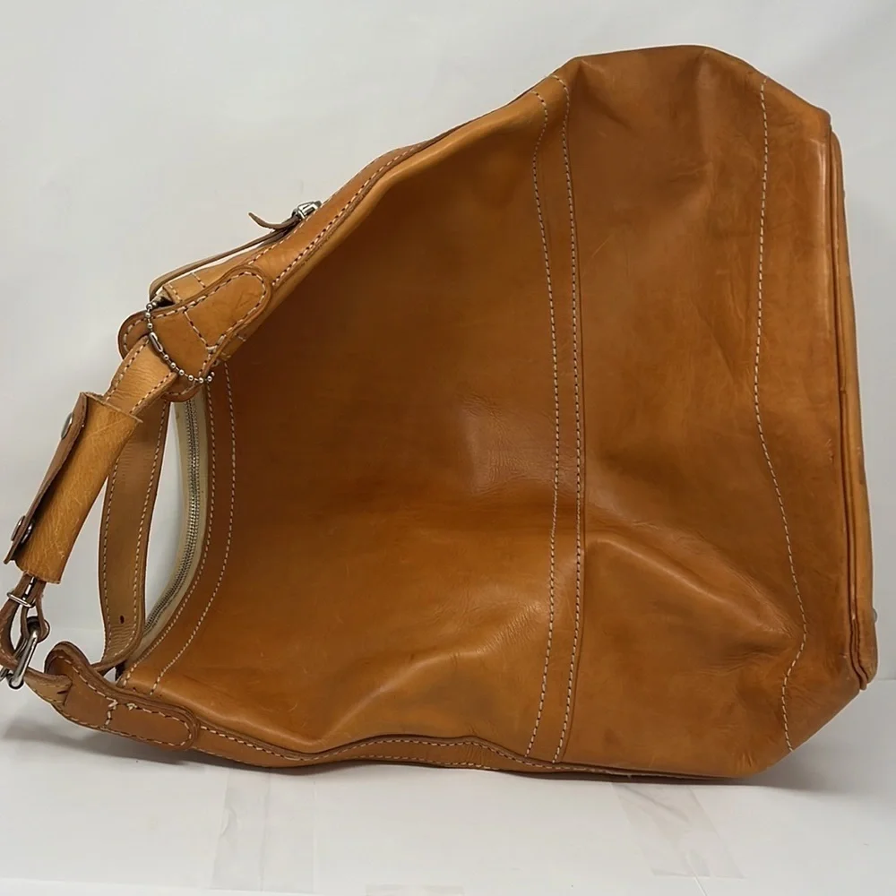 Large Tall Belting Leather Zip Tongue Groove Closure Hand Crossbody Bucket Bag